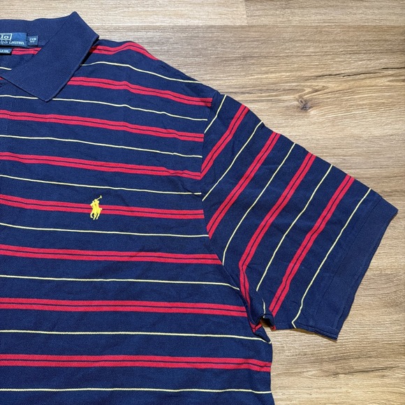 Vintage Polo Ralph Lauren Mens 2XB Big Navy Red Striped Pima Cotton Gold Pony - Picture 4 of 9
